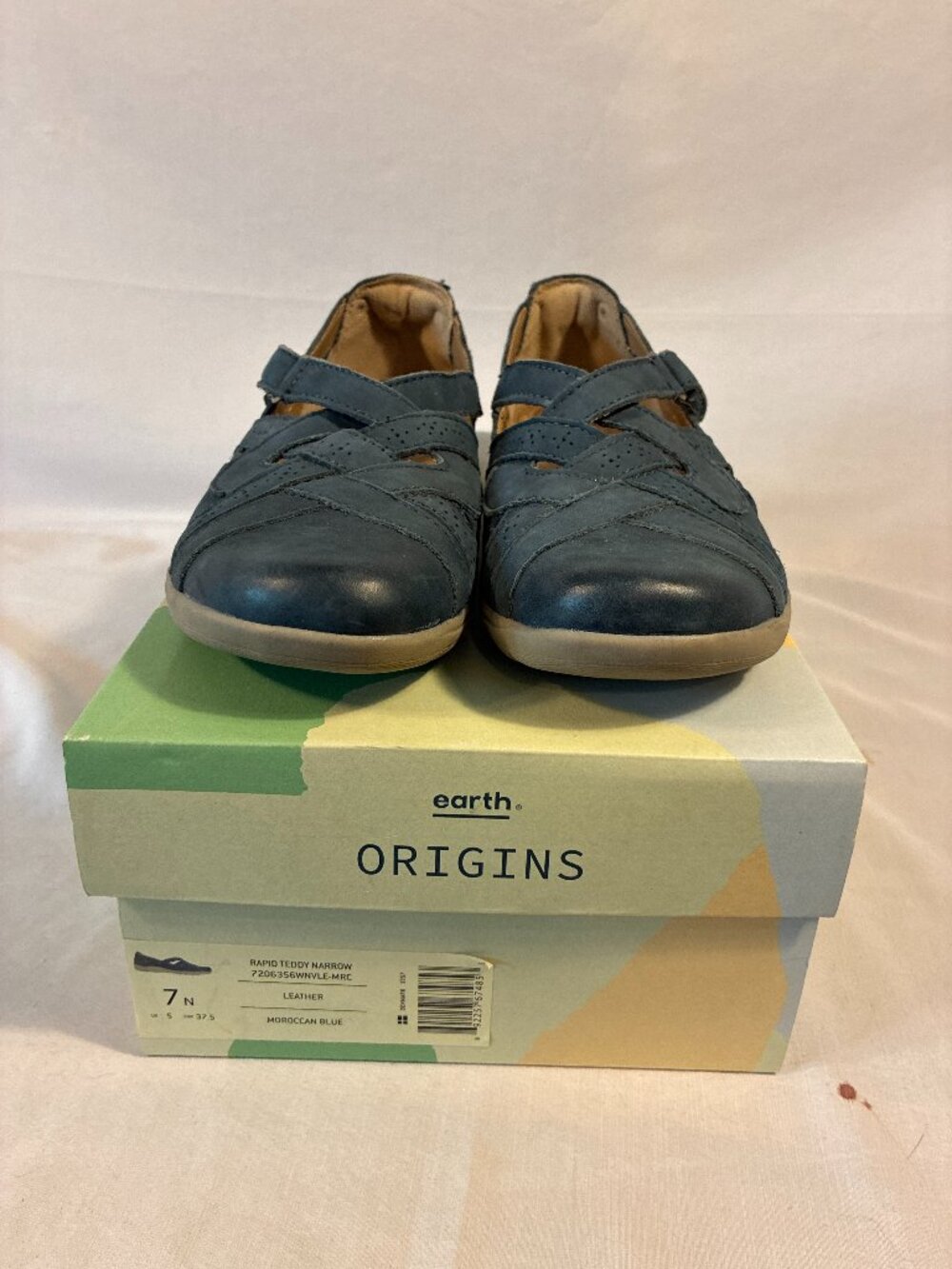Earth Origins Rapid Teddy Moroccan Blue Leather Mary Jane Flats Shoes 7 N Box